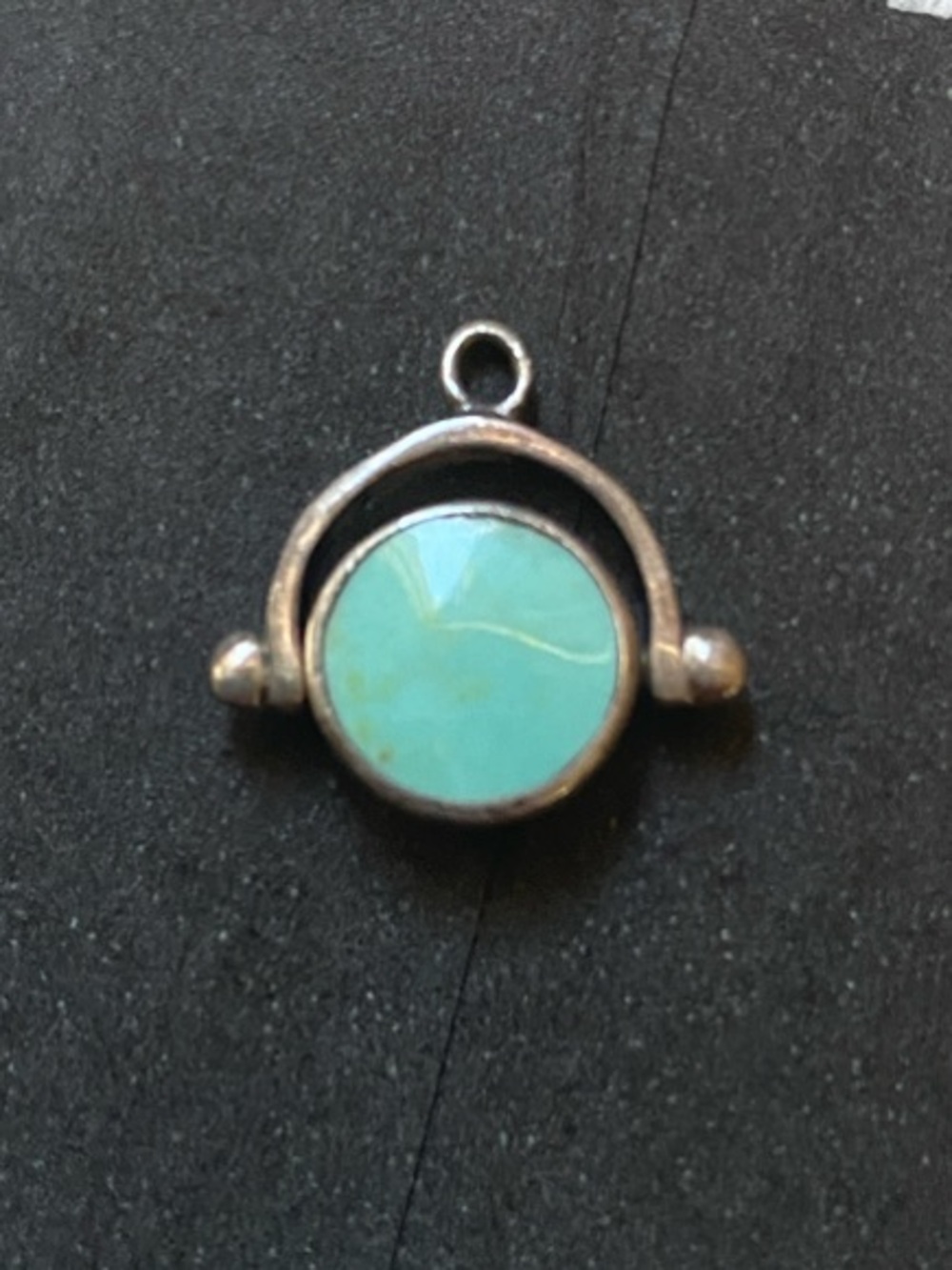 Turquoise and Silver Round Pendant Necklace Charm